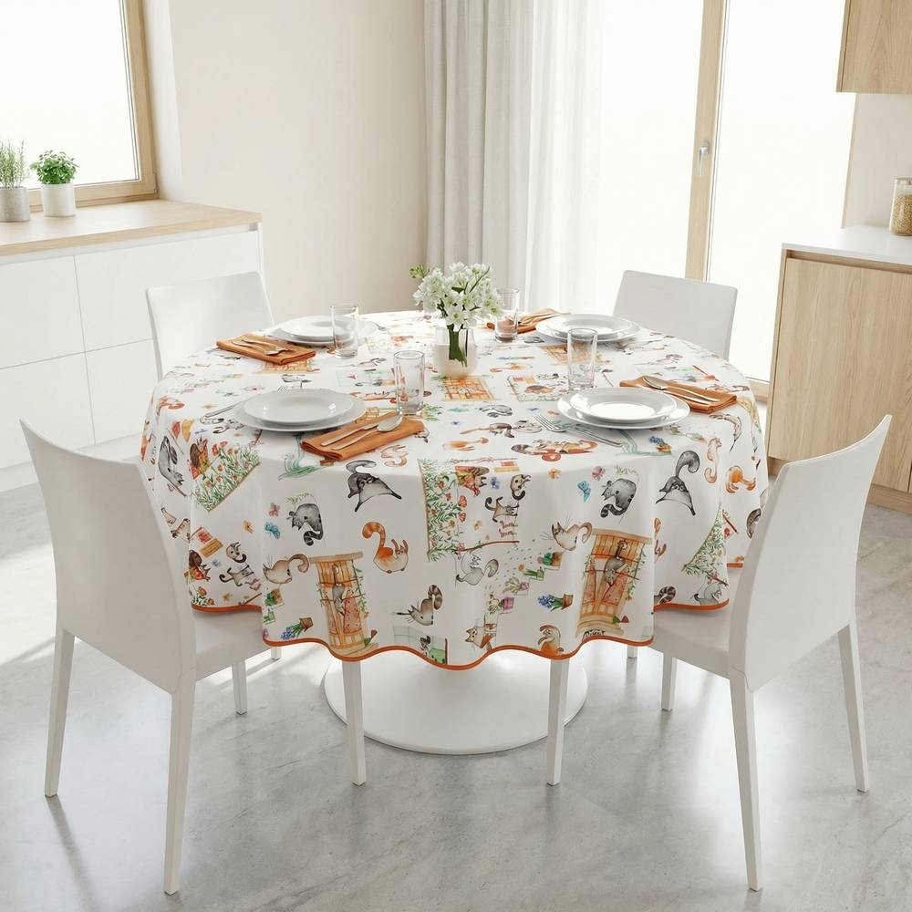 Tovaglia antimacchia rotonda Splash Coccolosa Gatti Buffi 160