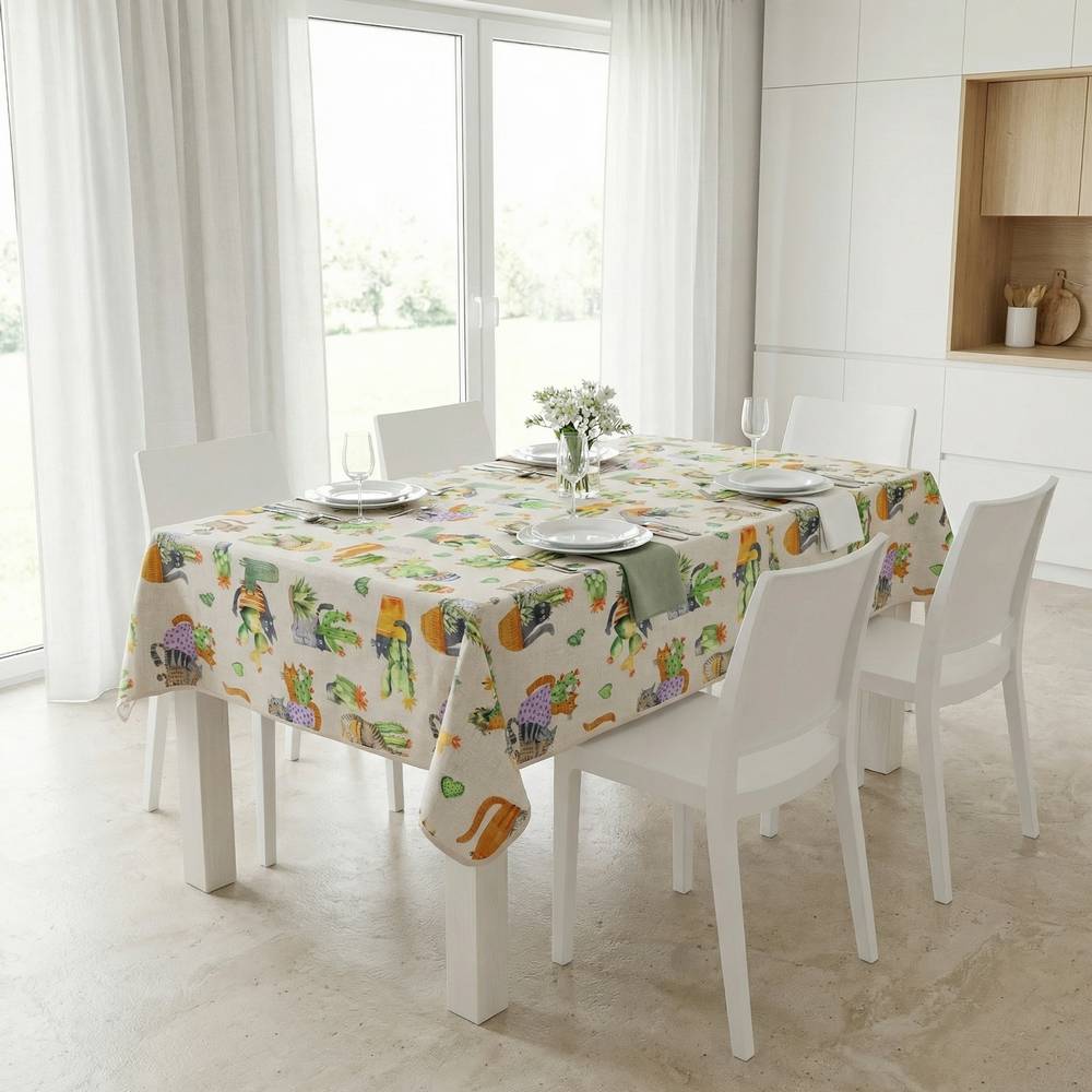Tovaglia Antimacchia Splash Coccolosa Gattini e Cactus 140 x 300