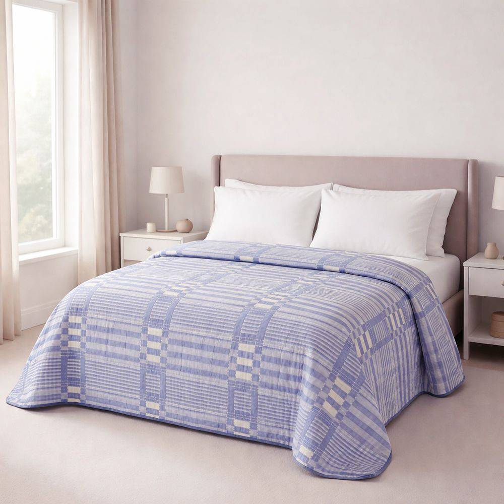 Copriletto mezzastagione jacquard Righe Geometriche Azzurro matrimoniale