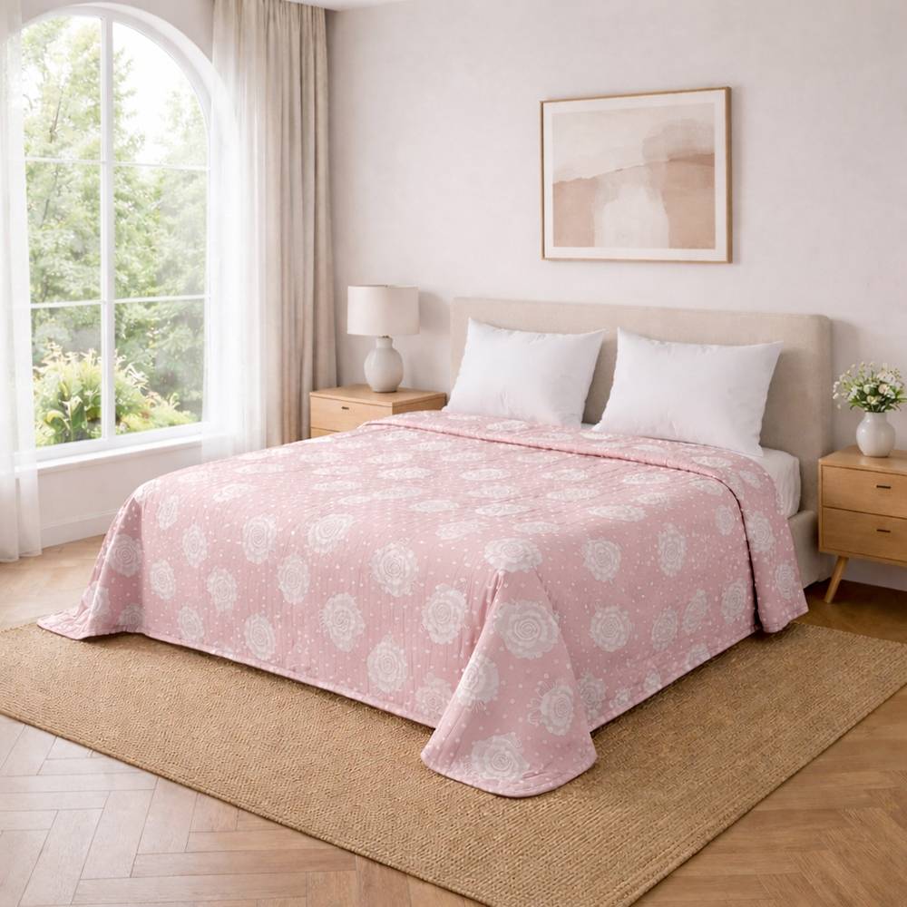 Copriletto mezzastagione jacquard Rosa Pois Rosa matrimoniale
