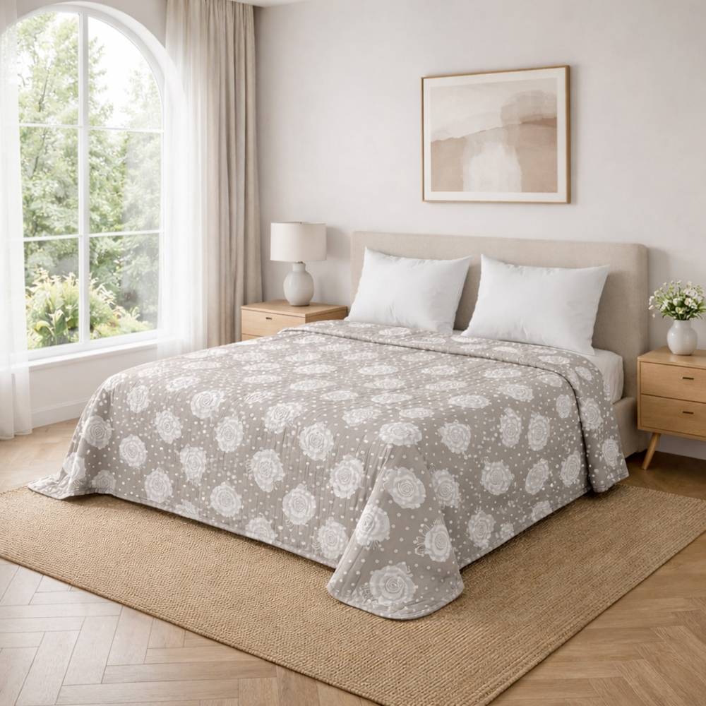 Copriletto mezzastagione jacquard Rosa Pois Tortora matrimoniale
