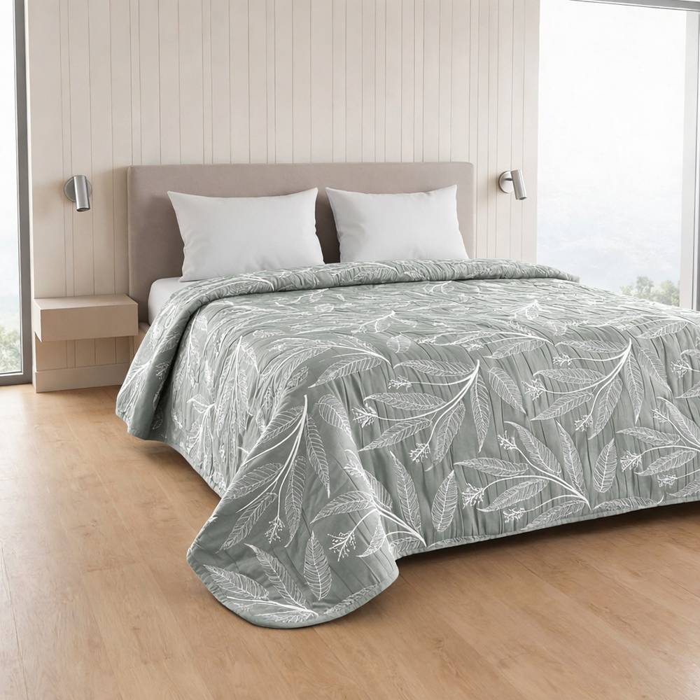 Copriletto mezzastagione jacquard Foglie Verdi matrimoniale