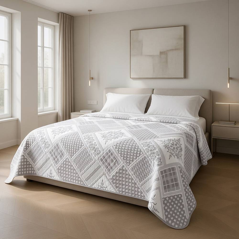 Copriletto mezzastagione jacquard Patchwork Grigio matrimoniale
