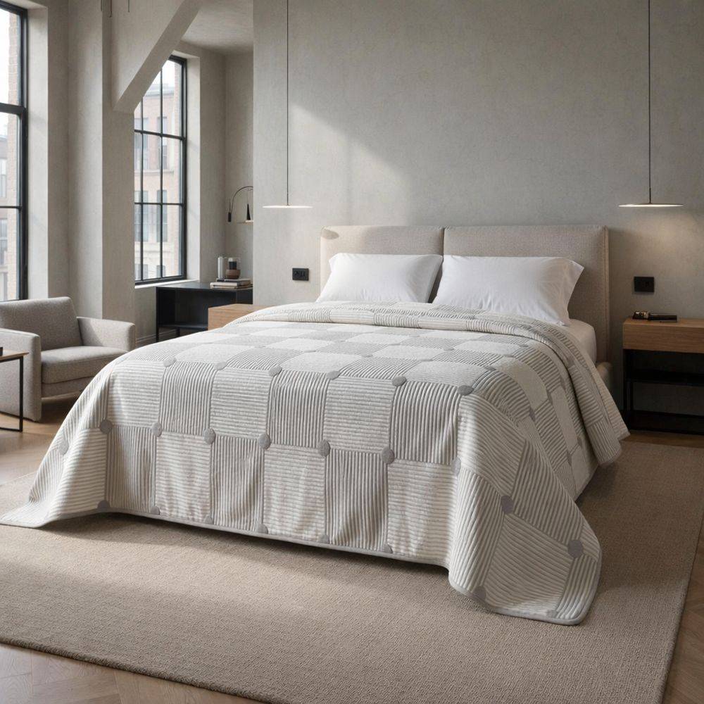 Copriletto mezzastagione jacquard Quadrato Pois Grigio matrimoniale