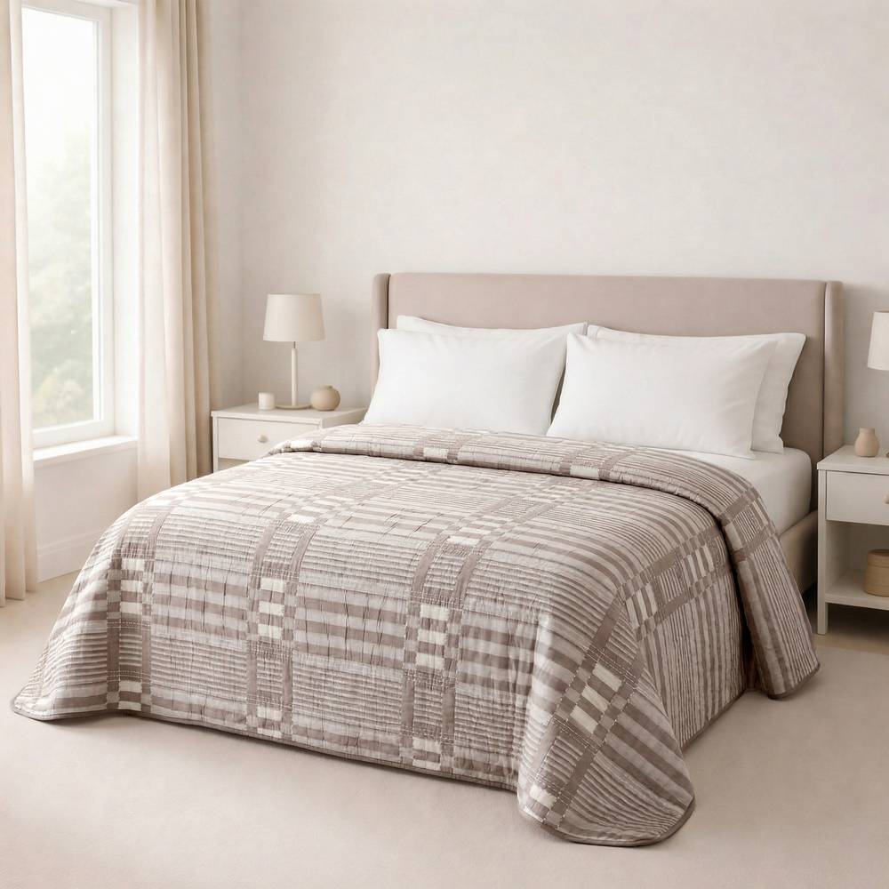 Copriletto mezzastagione jacquard Righe Geometriche Tortora matrimoniale