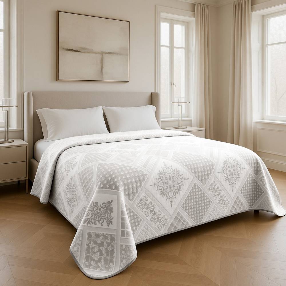 Copriletto mezzastagione jacquard Patchwork Tortora matrimoniale