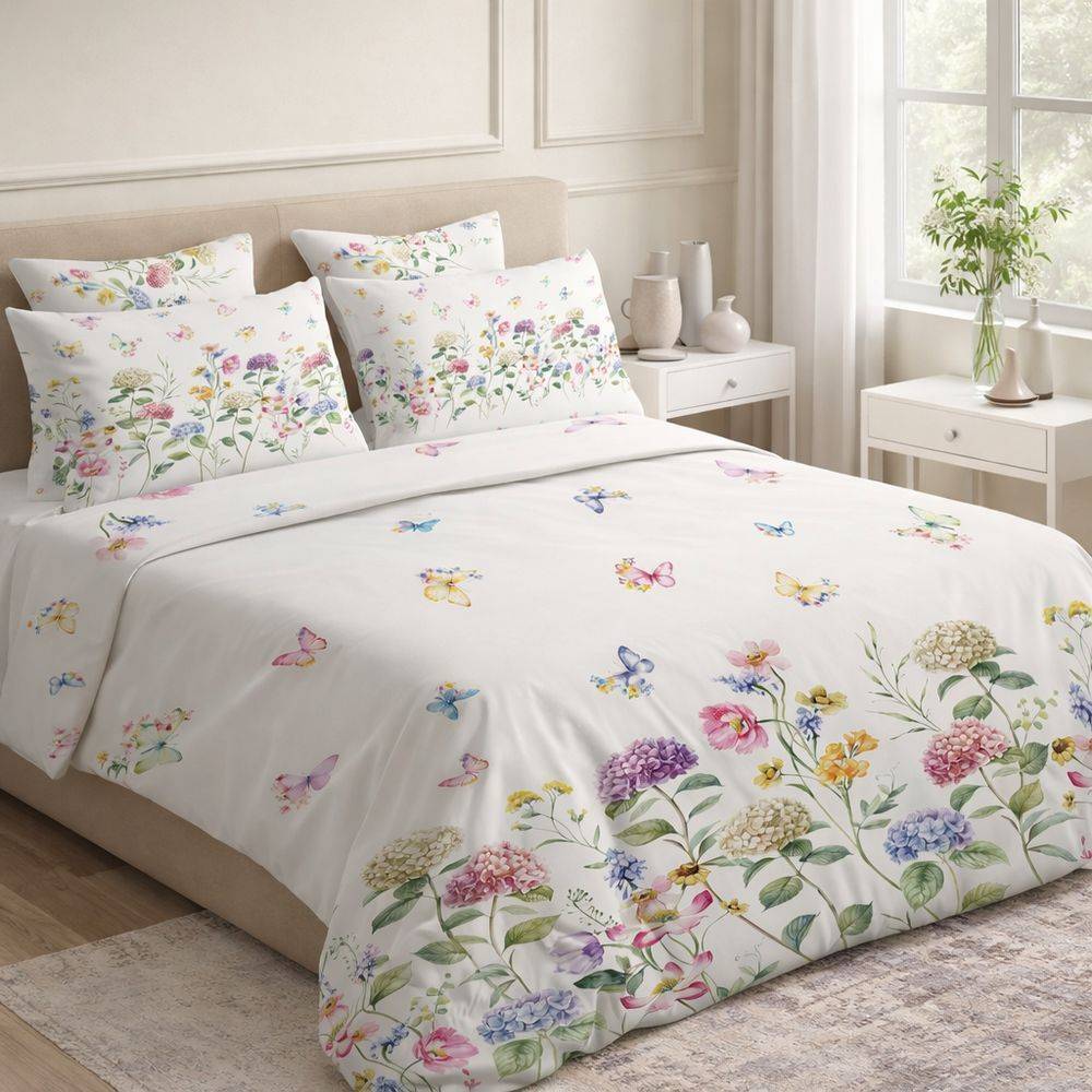 Lenzuolo copriletto con balza stampa digitale Farfalle Floreali Matrimoniale