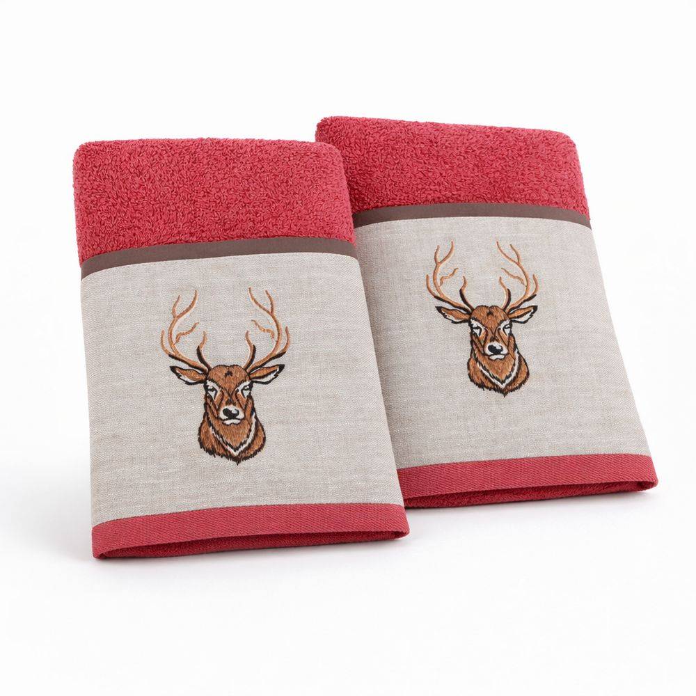 Coppia asciugamani CREOLE profilo Lino Cervo Lampone