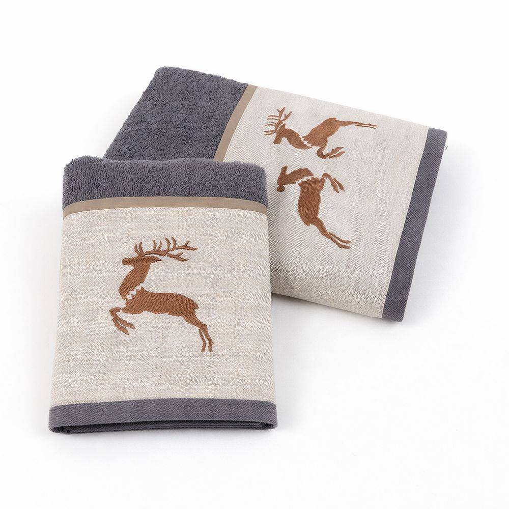 Coppia asciugamani CREOLE profilo Lino Renne Piombo