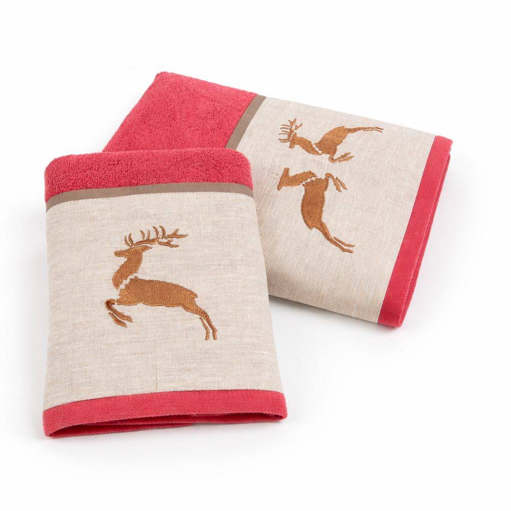 Coppia asciugamani CREOLE profilo Lino Renne Lampone