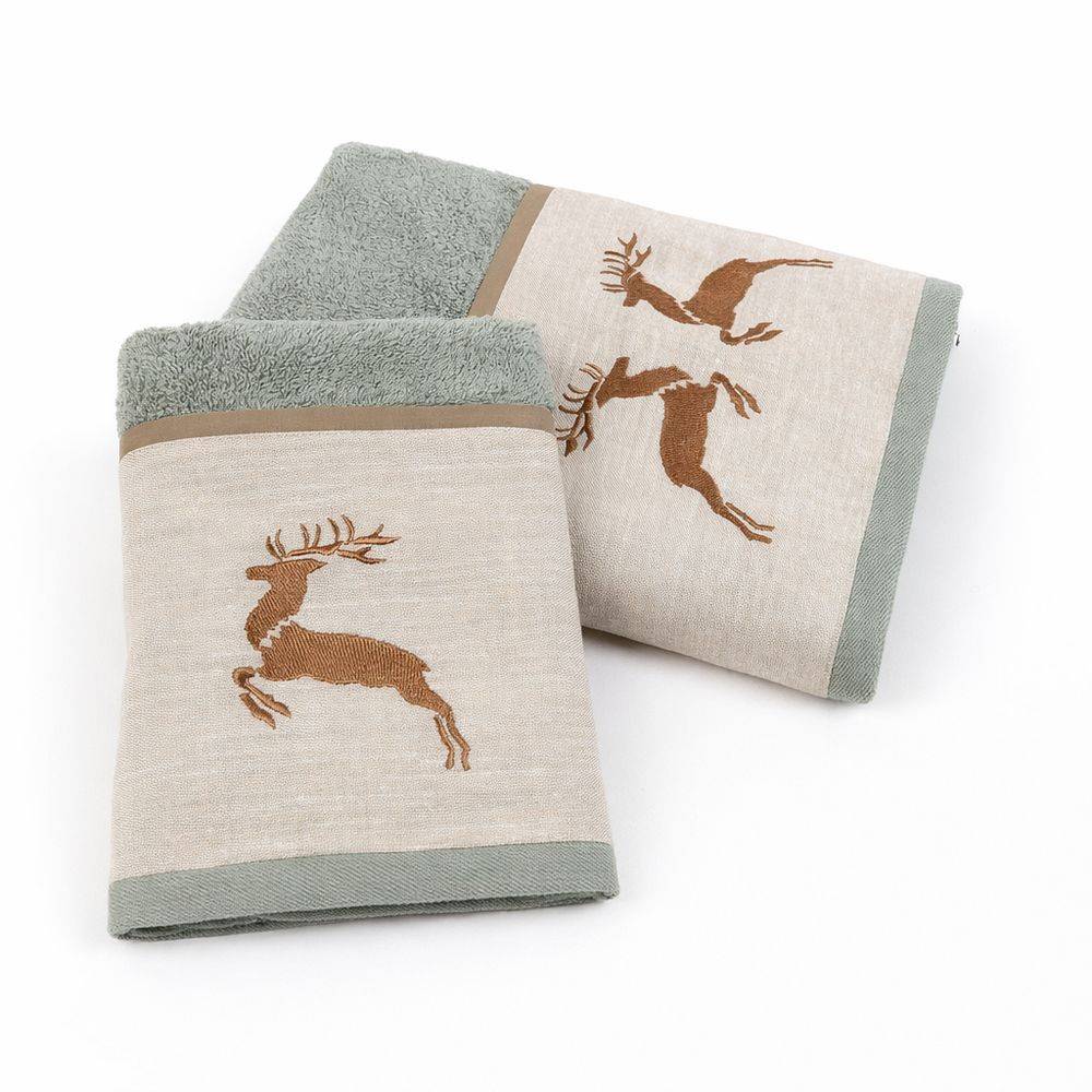 Coppia asciugamani CREOLE profilo Lino Renne Salvia