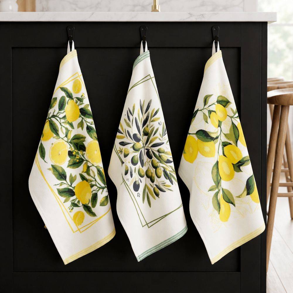 Set 3 Canovacci cucina spugna Limoni e olive Oliver 