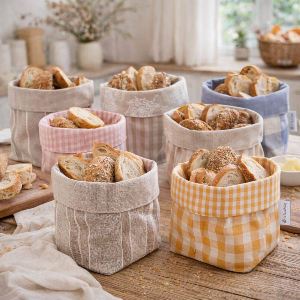 Cestino Portapane in Cotone Doubleface Quadretto Lilla