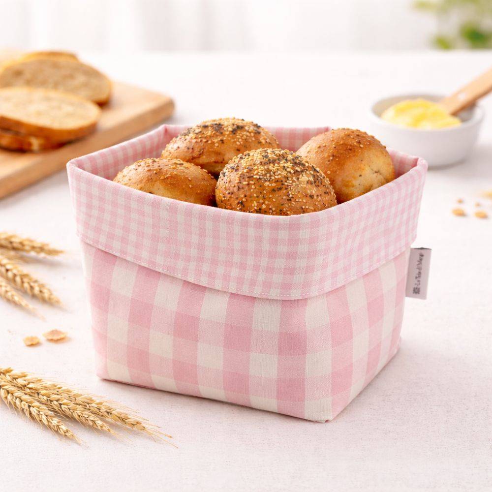 Cestino Portapane in Cotone Doubleface Quadretto Rosa