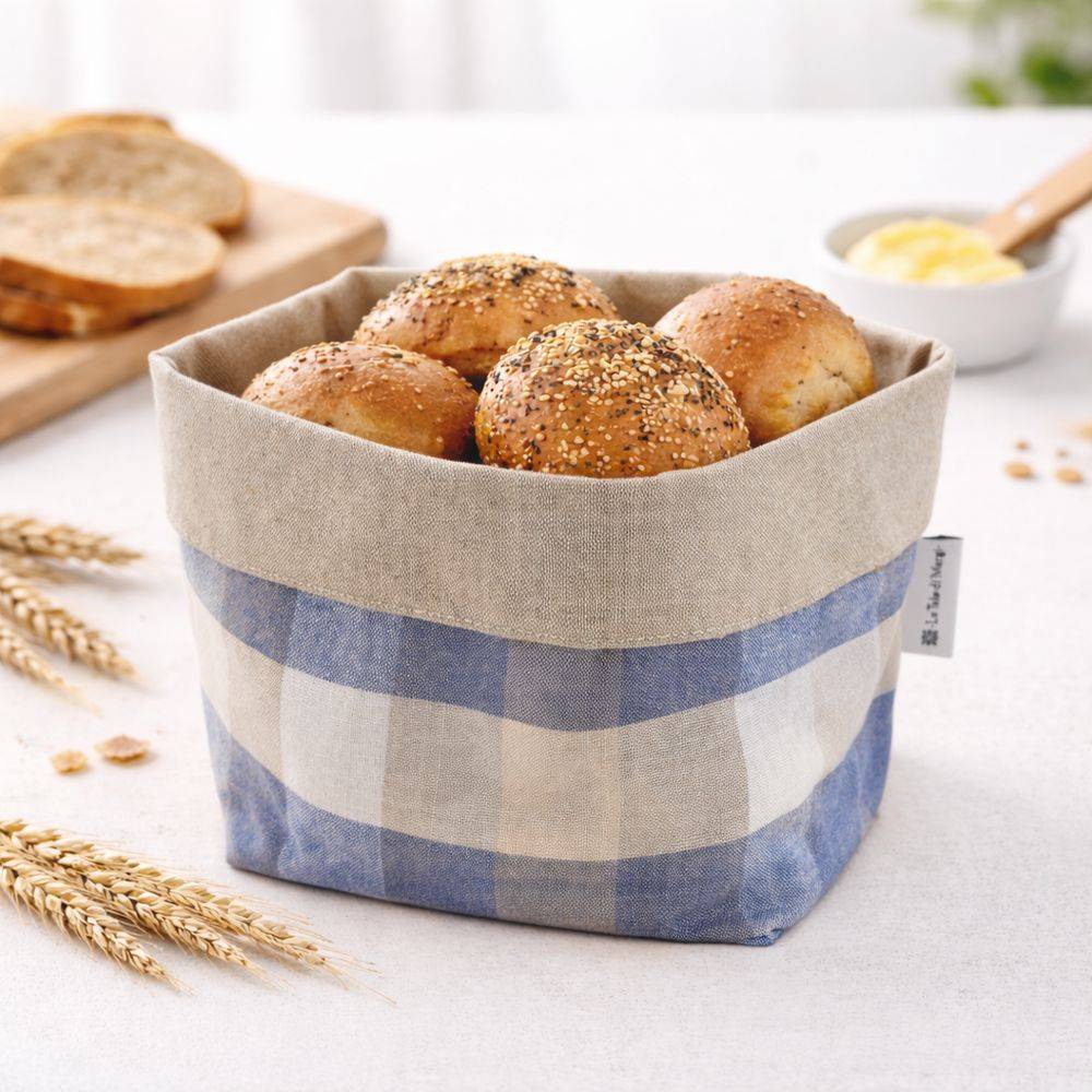 Cestino Portapane in Cotone Doubleface Country Azzurro 