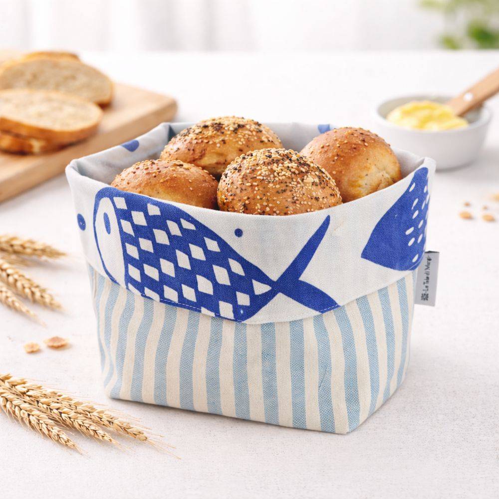 Cestino Portapane in Cotone Doubleface Pesci Blu