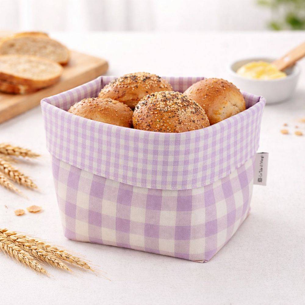 Cestino Portapane in Cotone Doubleface Quadretto Lilla