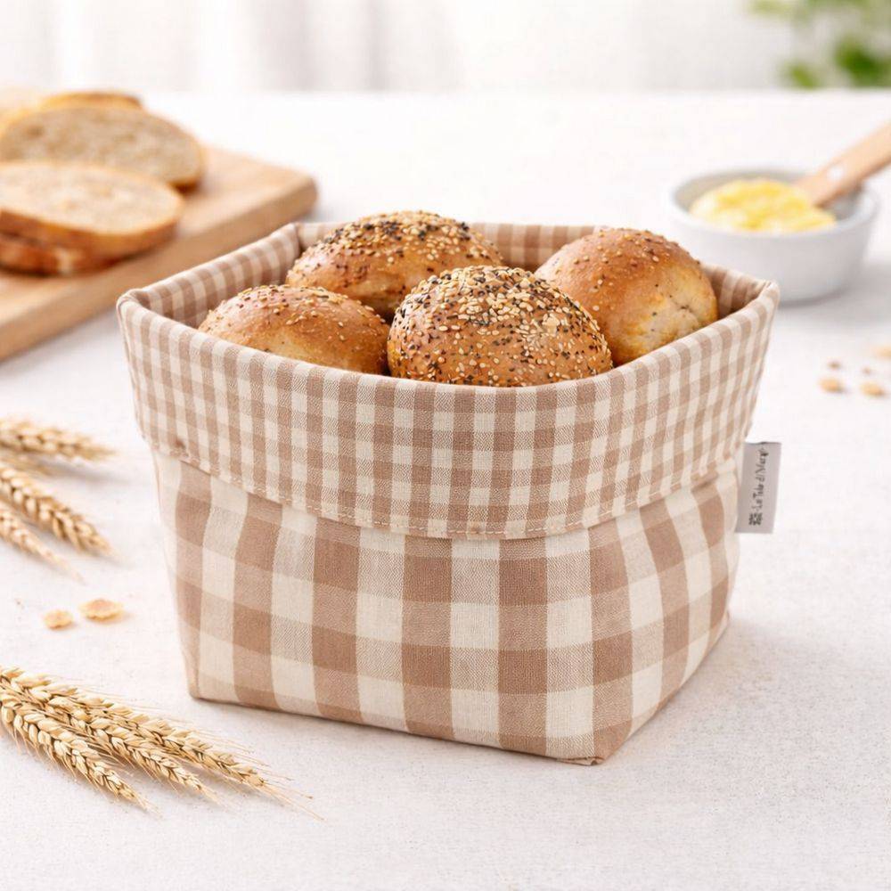 Cestino Portapane in Cotone Doubleface Quadretto Nocciola 