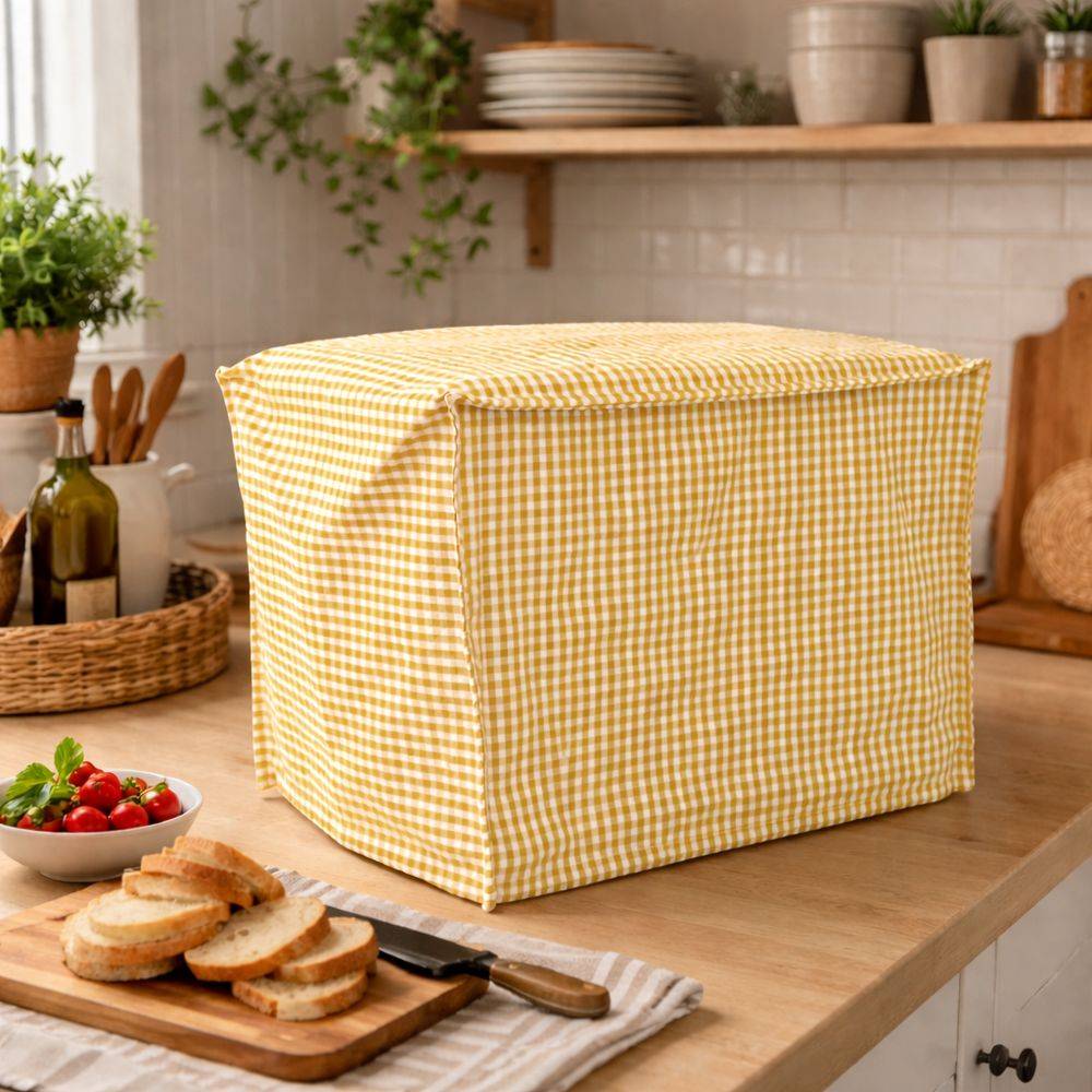 Copriaffettatrice in Cotone Quadretto piccolo Giallo