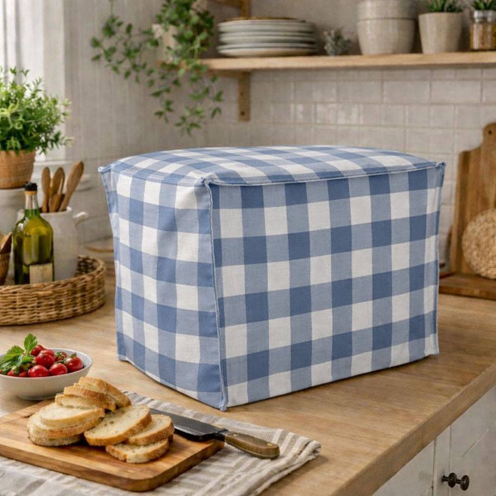 Copriaffettatrice in Cotone Quadretto grande Azzurro
