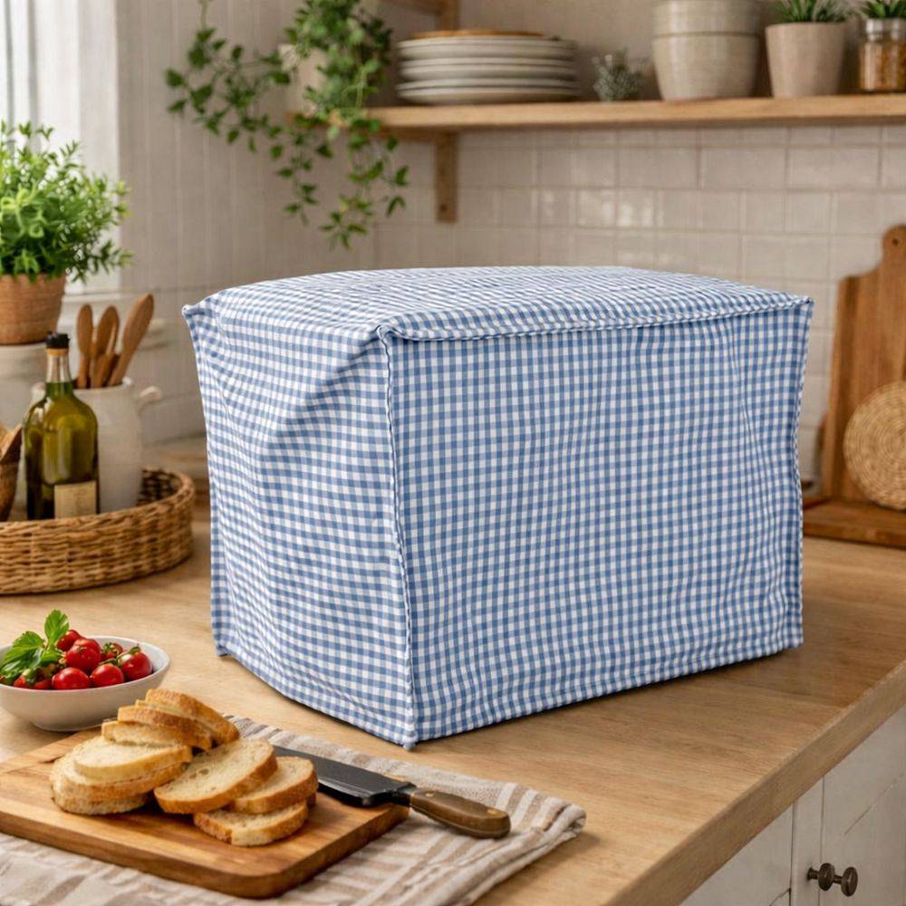 Copriaffettatrice in Cotone Quadretto piccolo Azzurro