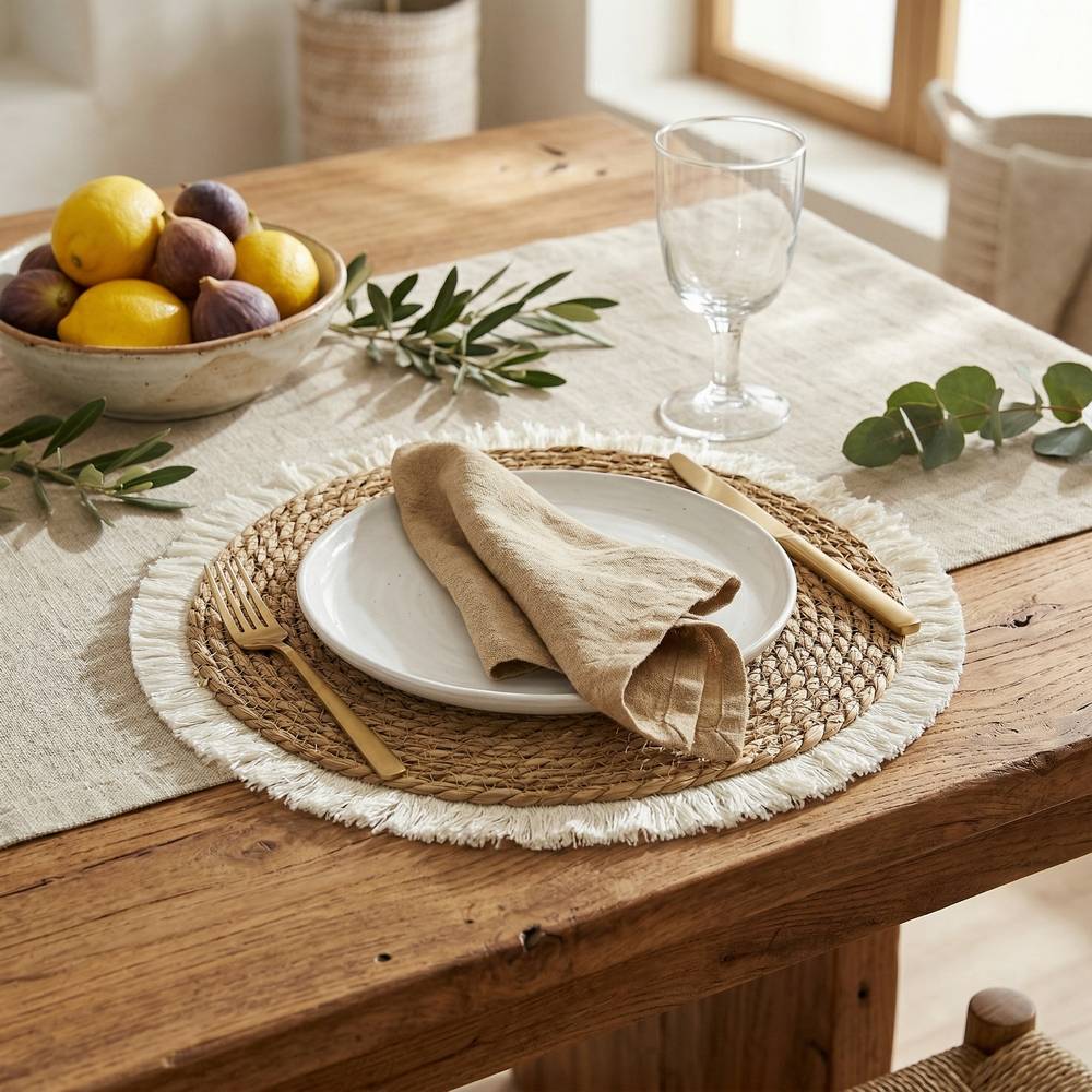 Sottopiatto Rustico Intrecciato in corda con Frange 38 cm