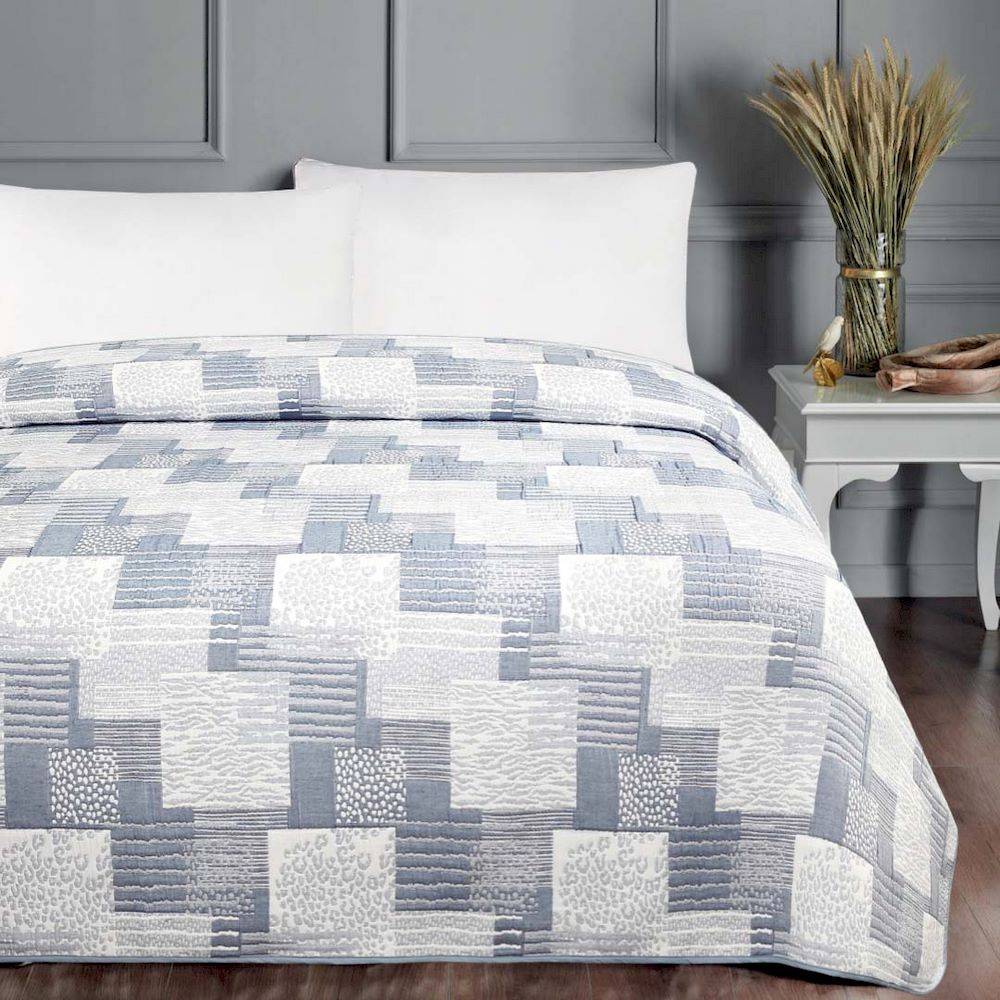 Copriletto frescoletto Jacquard Amanda Geometrico Azzurro Matrimoniale