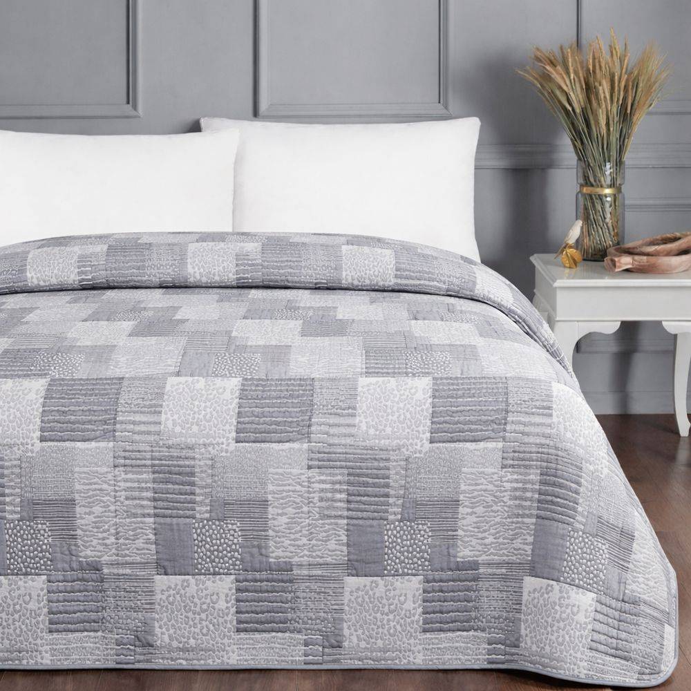 Copriletto frescoletto Jacquard Amanda Geometrico Grigio Matrimoniale