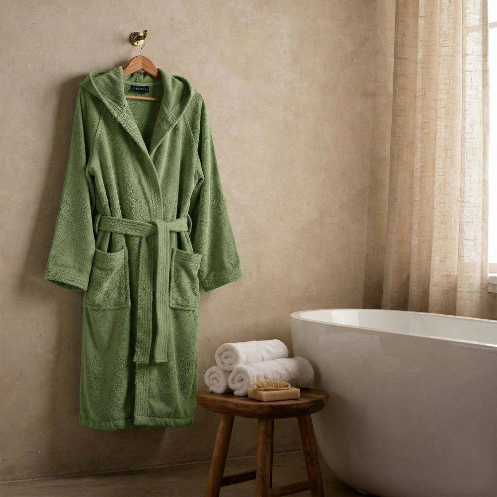 Accappatoio Con Cappuccio Caleffi in Spugna Minorca Giada