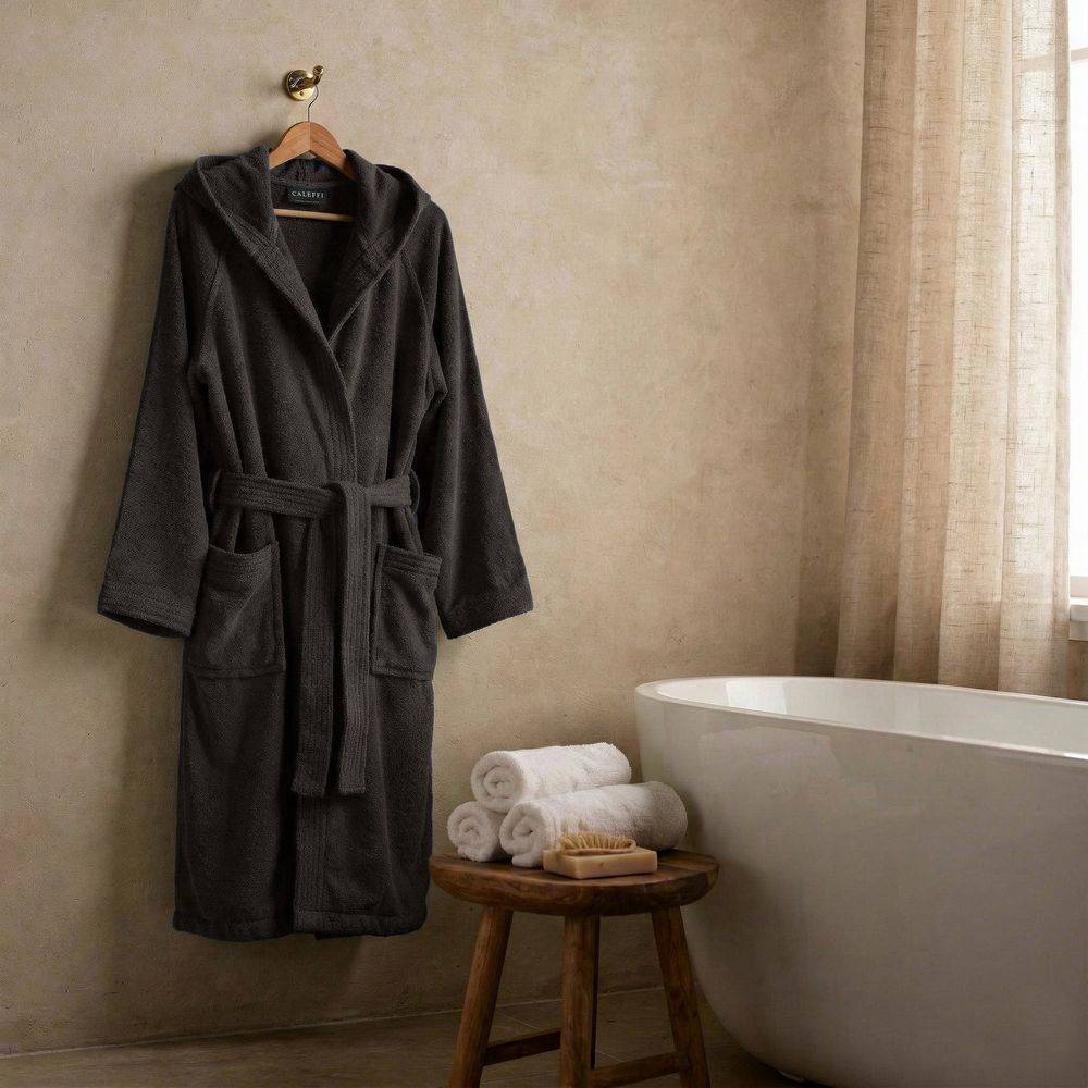 Accappatoio Con Cappuccio Caleffi in Spugna Minorca Antracite