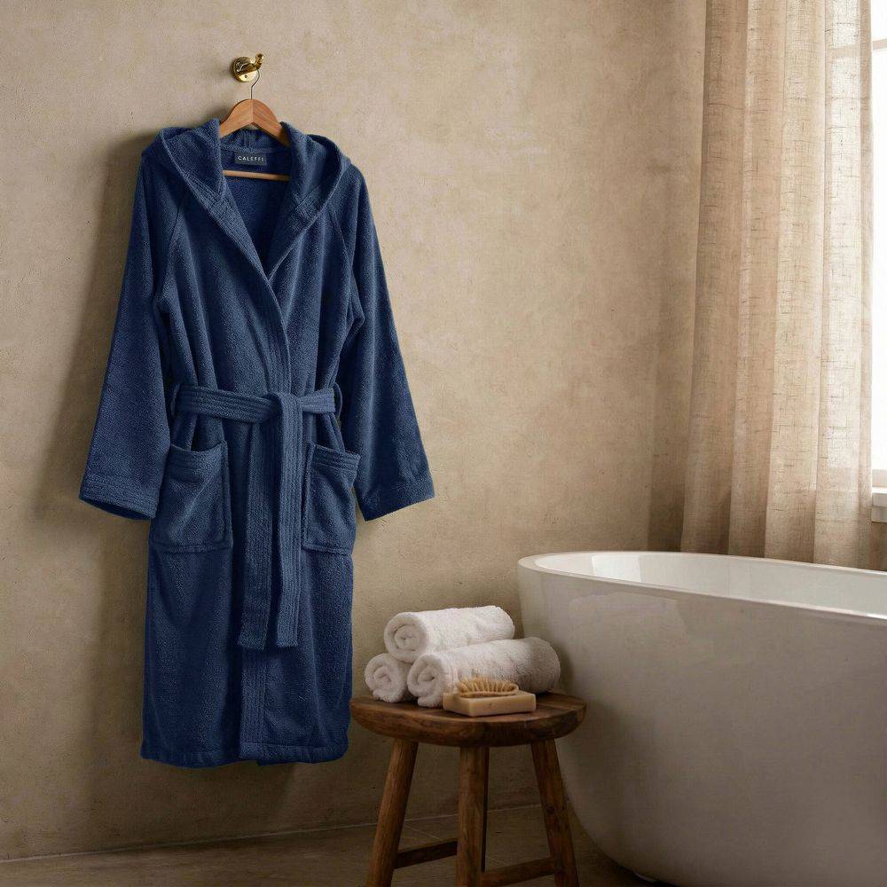 Accappatoio Con Cappuccio Caleffi in Spugna Minorca Indigo