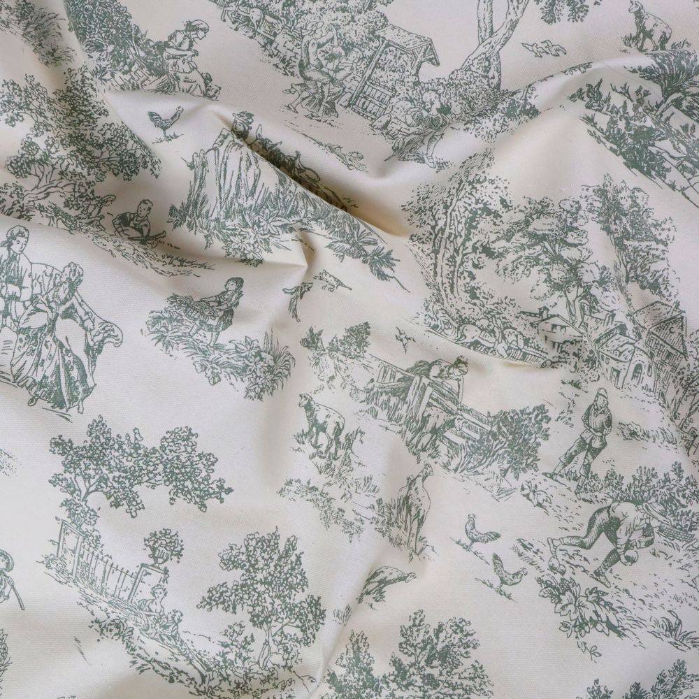 Centrotavola su misura Toile de Jouy Salvia fondo Panna