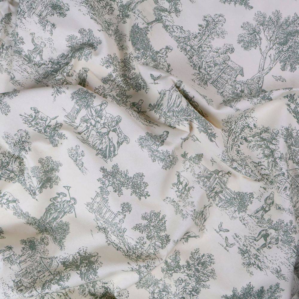 Tessuto a metro Toile de Jouy Salvia fondo Panna 