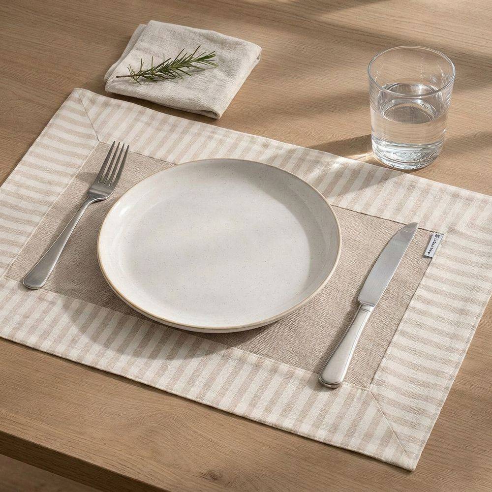 Tovaglietta Americana in Cotone Bordo Righe Tortora