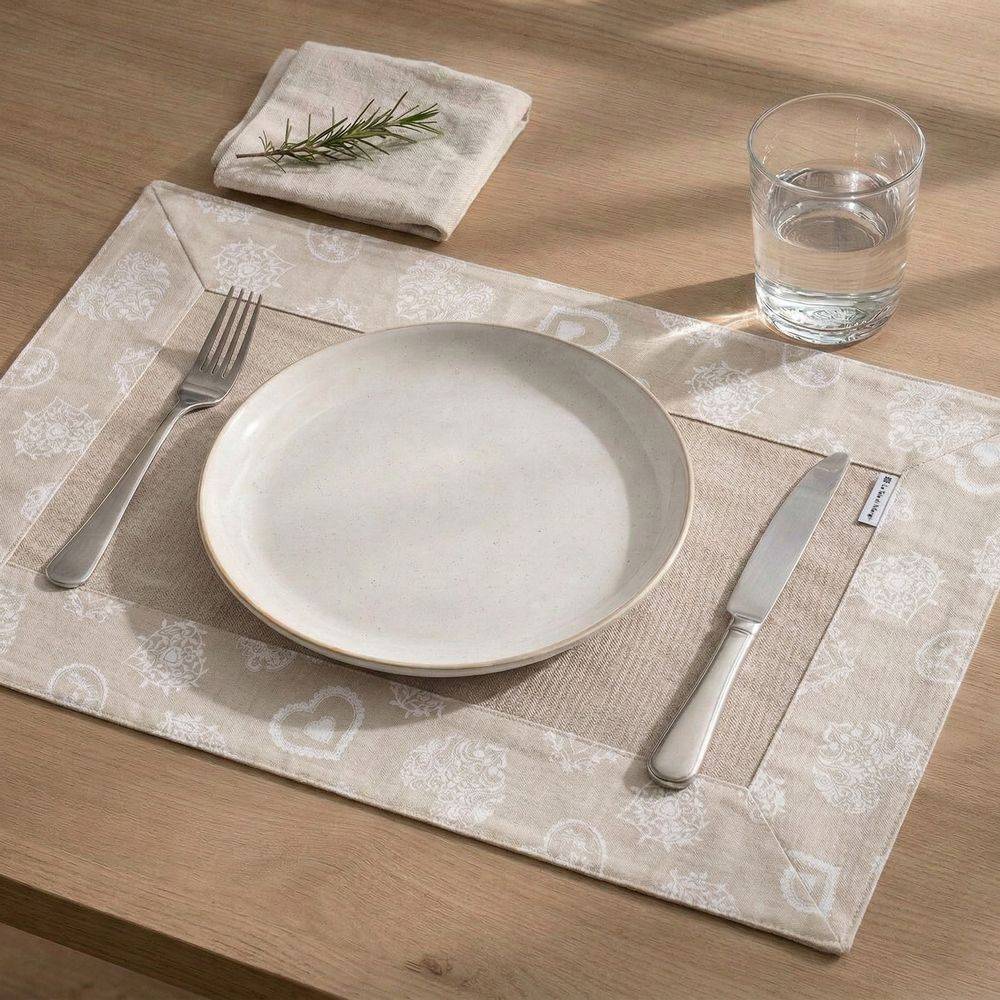 Tovaglietta Americana in Cotone bordo Cuori Bianchi