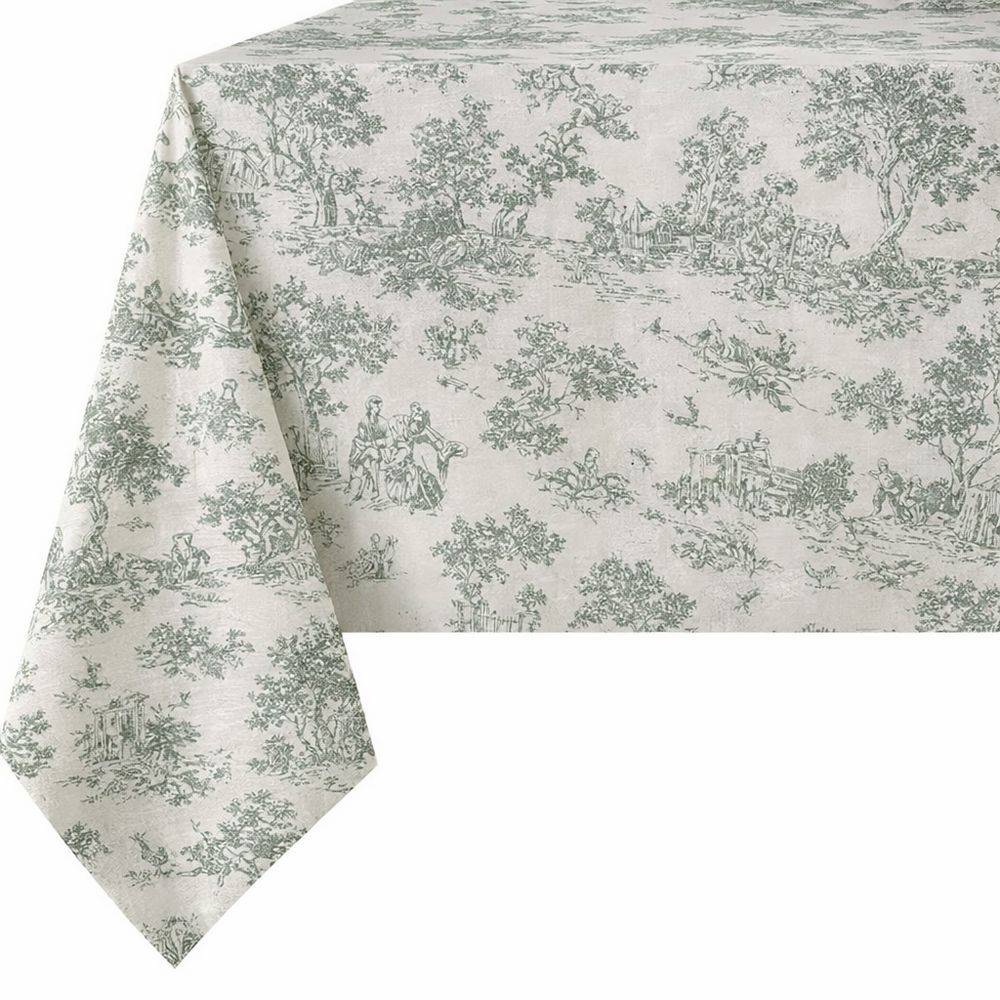 Tovaglia su misura Toile de Jouy Salvia fondo Panna