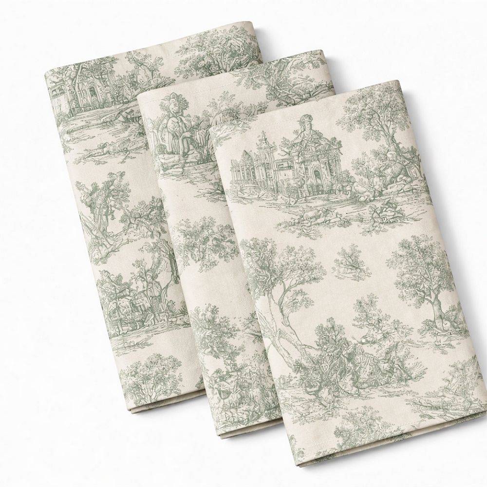 Tovagliolo su misura Toile de Jouy Salvia fondo Panna