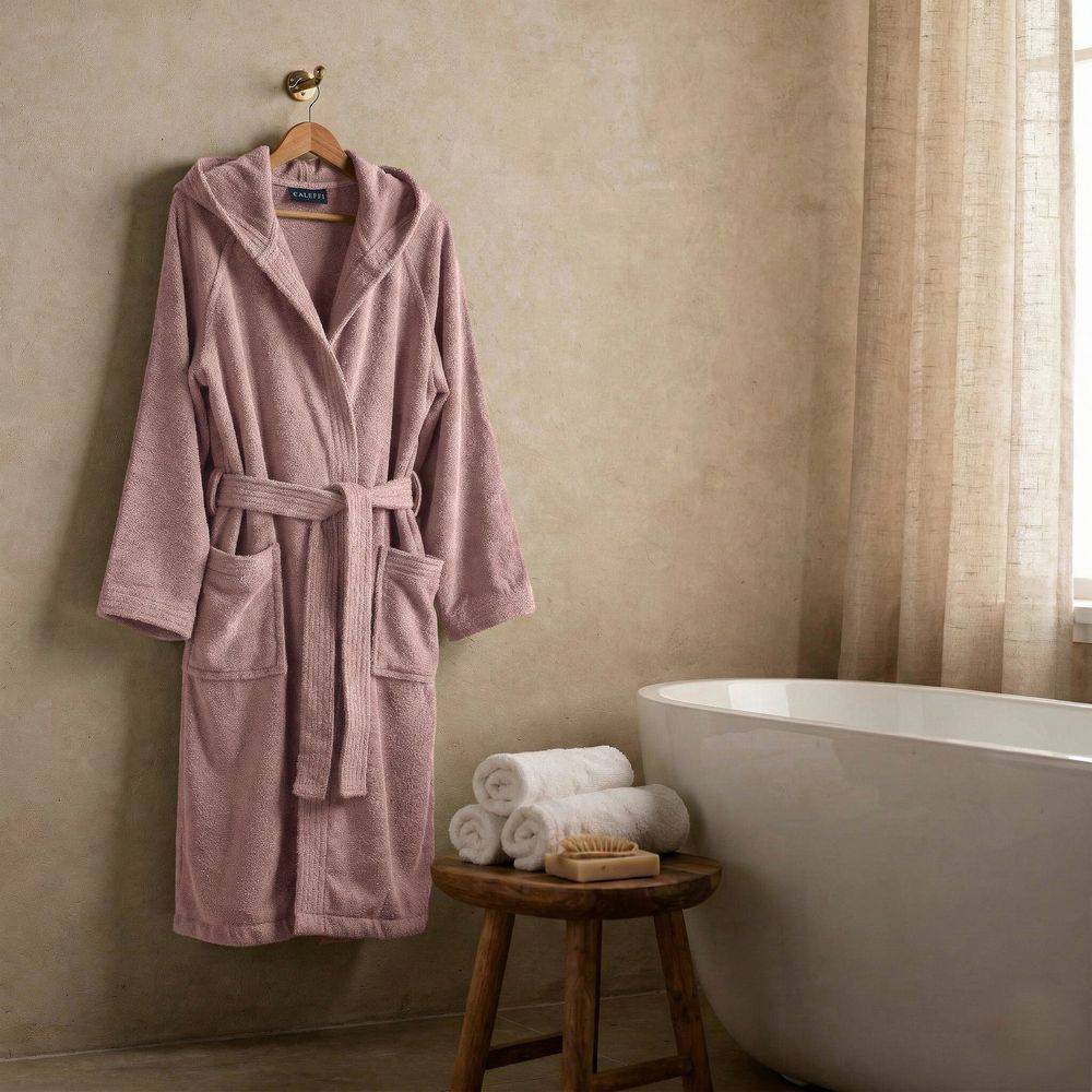 Accappatoio Con Cappuccio Caleffi in Spugna Minorca Rosa Personalizzato
