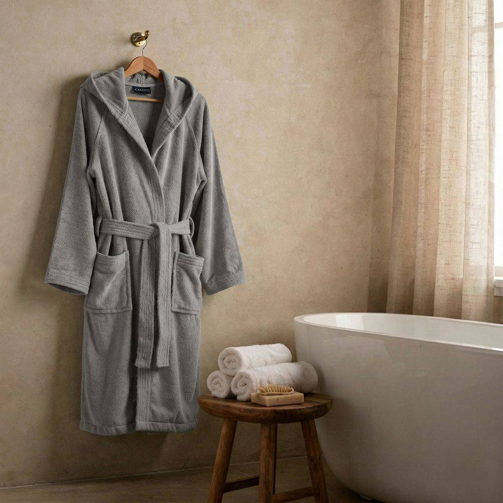 Accappatoio Con Cappuccio Caleffi in Spugna Minorca Grigio Personalizzato
