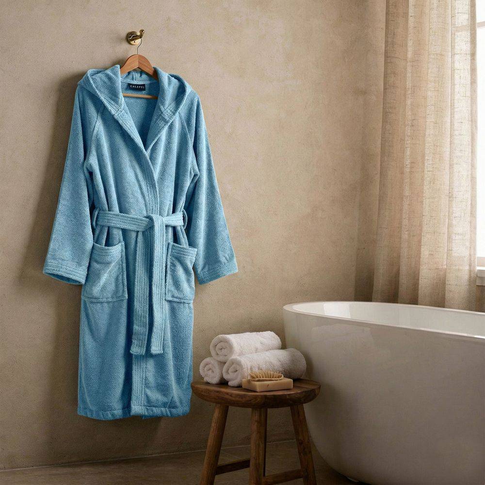 Accappatoio Con Cappuccio Caleffi in Spugna Minorca Azzurro Personalizzato