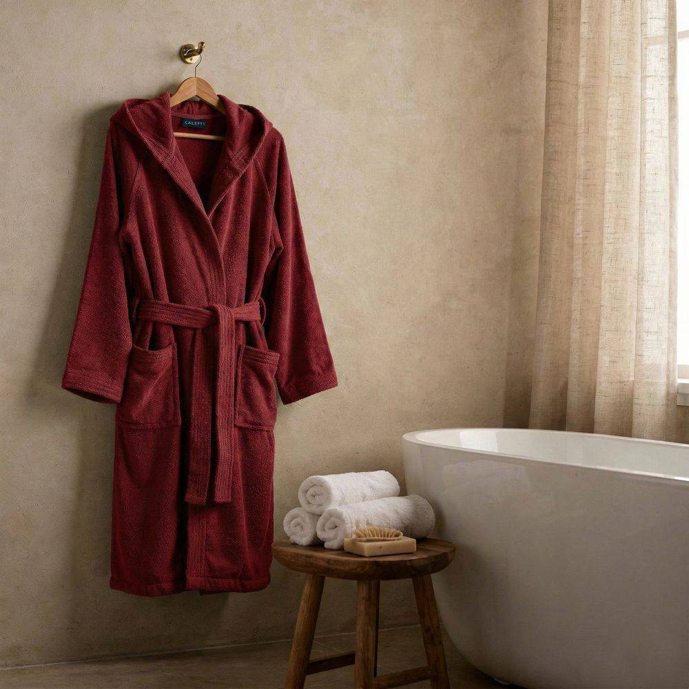 Accappatoio Con Cappuccio Caleffi in Spugna Minorca Bordeaux Personalizzato
