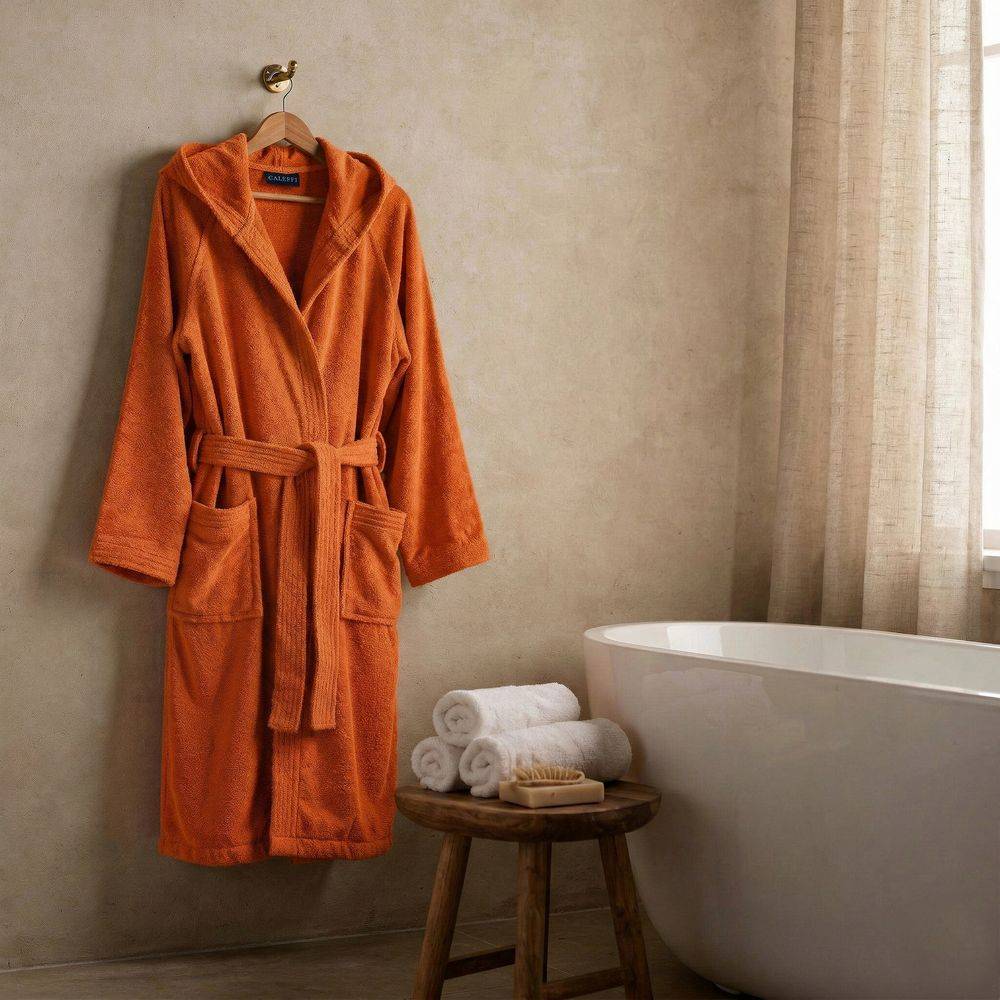 Accappatoio Con Cappuccio Caleffi in Spugna Minorca Arancio Personalizzato