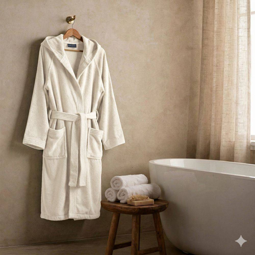 Accappatoio Con Cappuccio Caleffi in Spugna Minorca Vaniglia Personalizzato