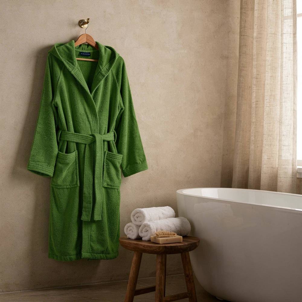 Accappatoio Con Cappuccio Caleffi in Spugna Minorca Verde Personalizzato