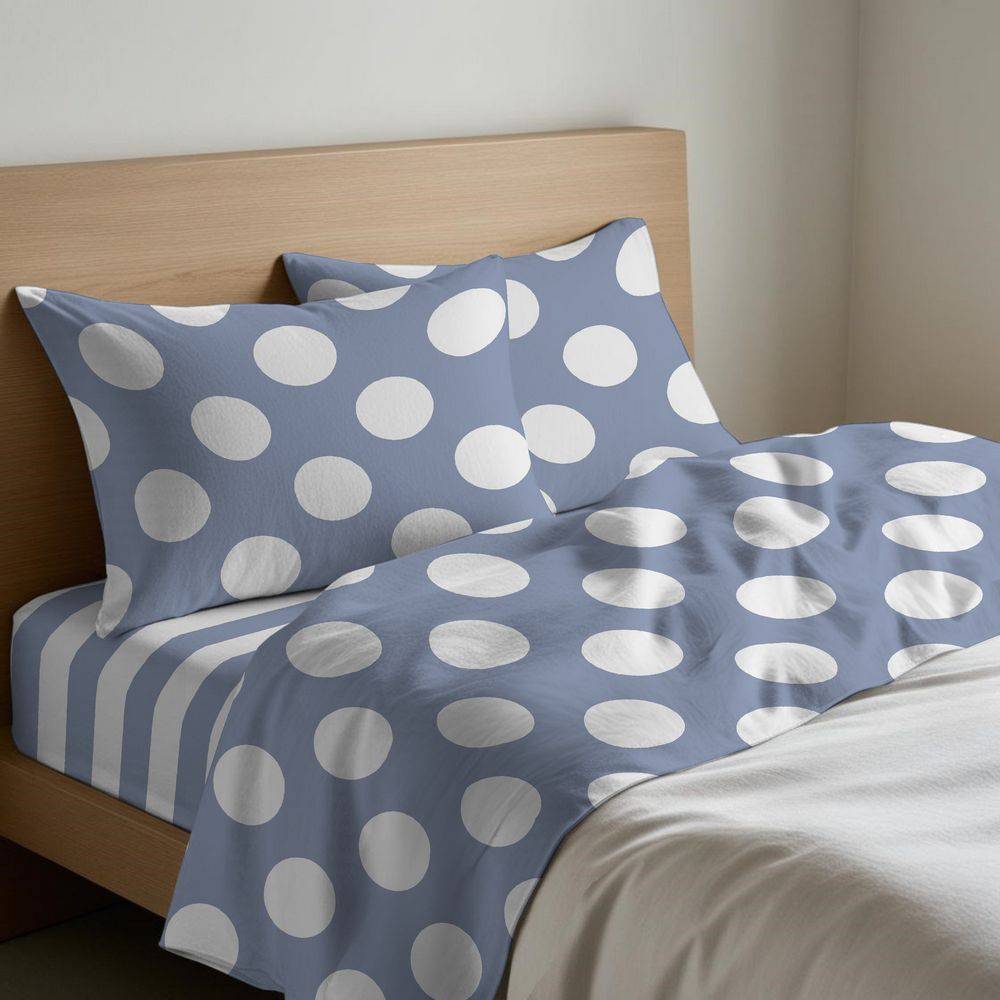 Completo Lenzuola Pois Grosso Azzurro Singolo