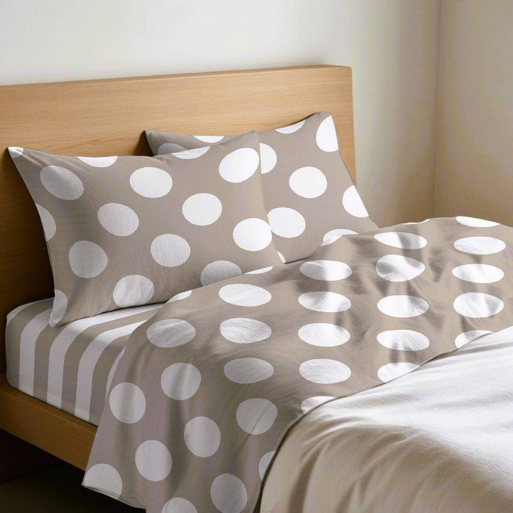 Completo Lenzuola Pois Grosso Beige Singolo