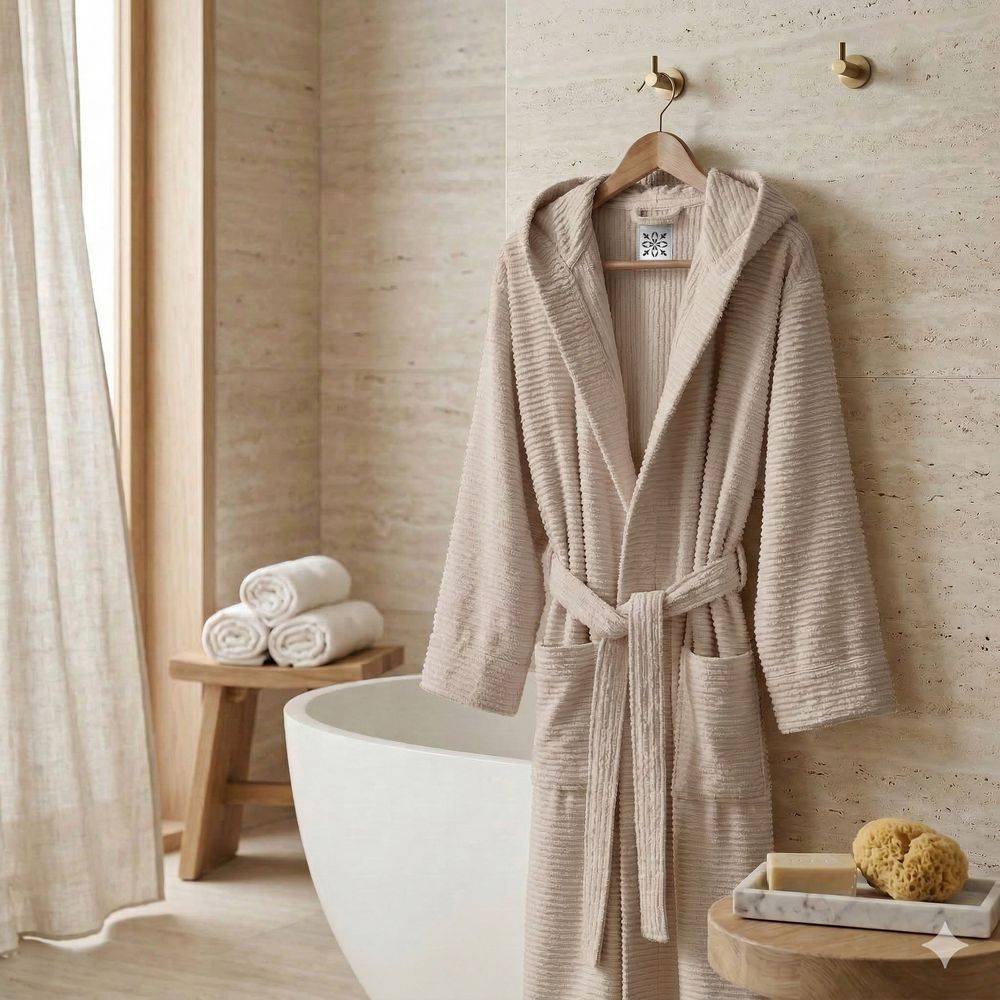 Accappatoio Con Cappuccio in Spugna Boutique Tortora