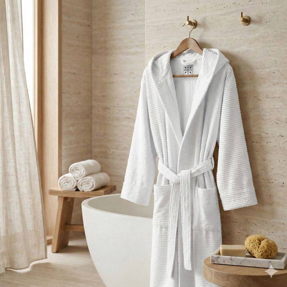 Accappatoio Con Cappuccio in Spugna Boutique Bianco Personalizzato