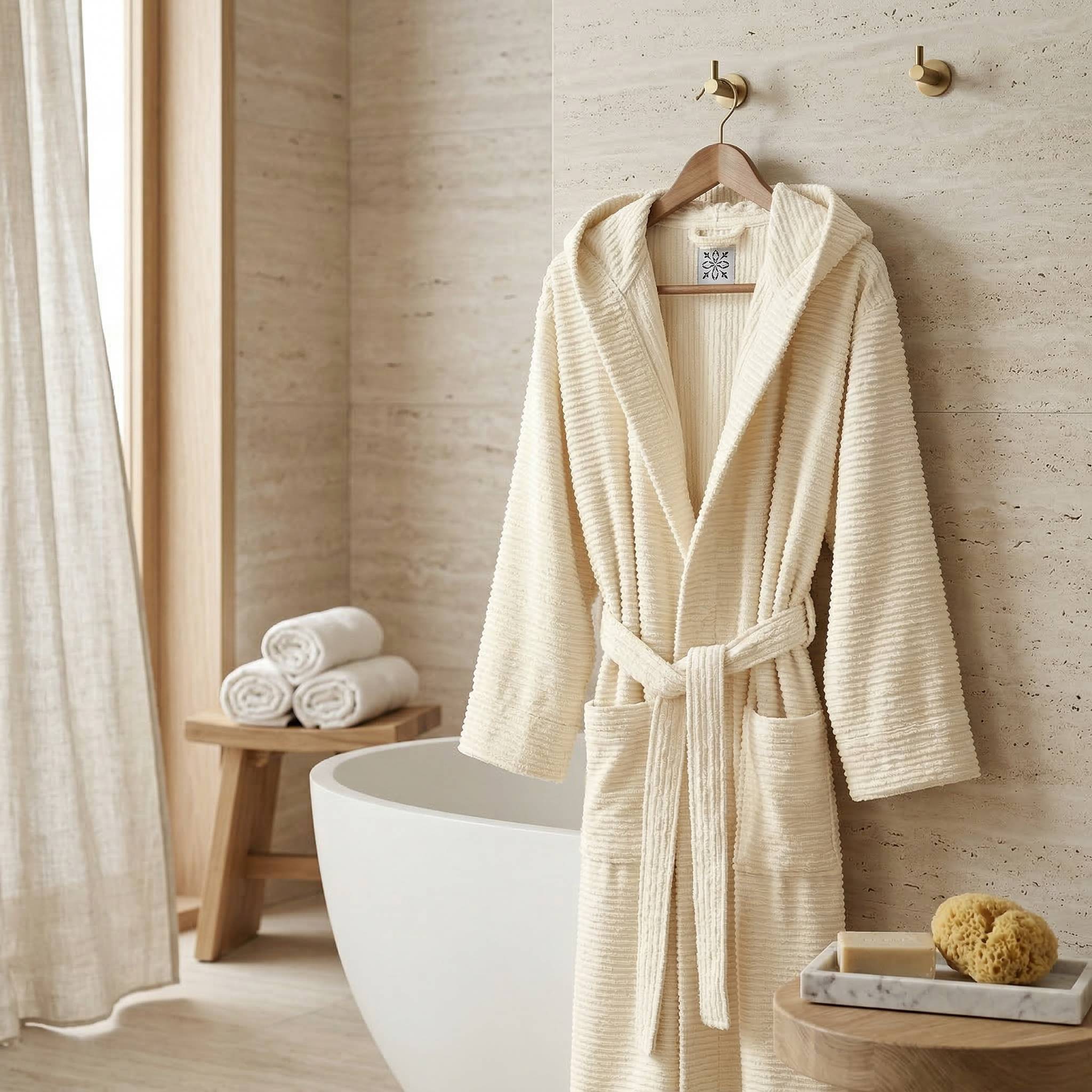 Accappatoio Con Cappuccio in Spugna Boutique Crema Personalizzato