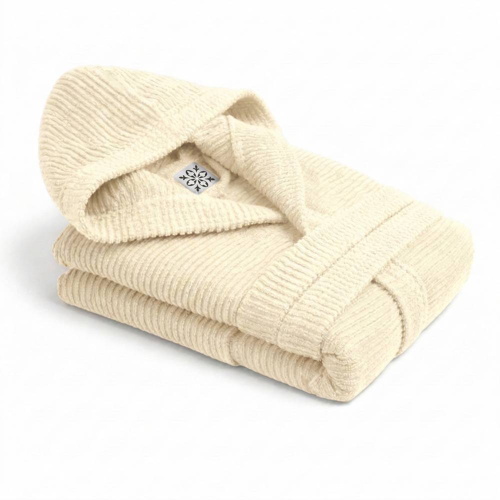 Accappatoio Con Cappuccio in Spugna Boutique Crema Personalizzato